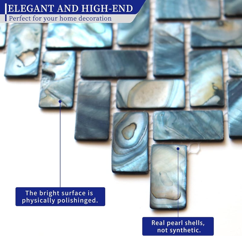 Mop Mother of Pearl Shell Mosaic Herringbone Backsplash Tile, are Used for Kitchen Backsplashes and Bathroom Wall Tiles, Dark Blue 10 Sheets - Image 4